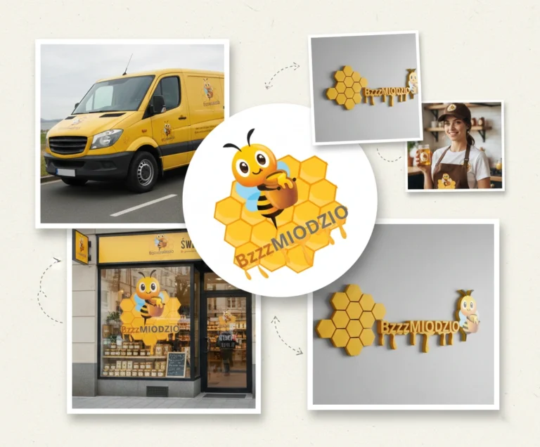 Kolaż realizacji brandingowych dla jednej marki