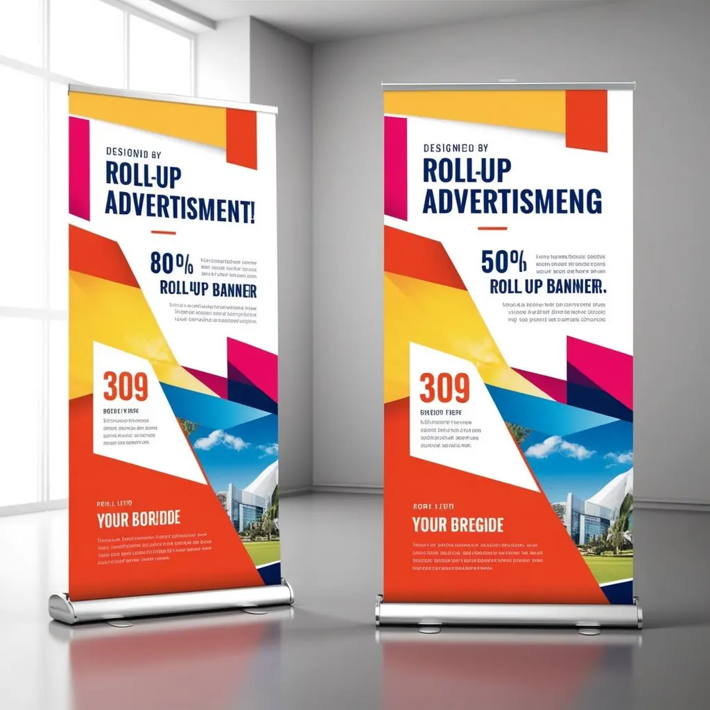 Ścianka reklamowa i rollup z grafiką firmową na wydarzeniu